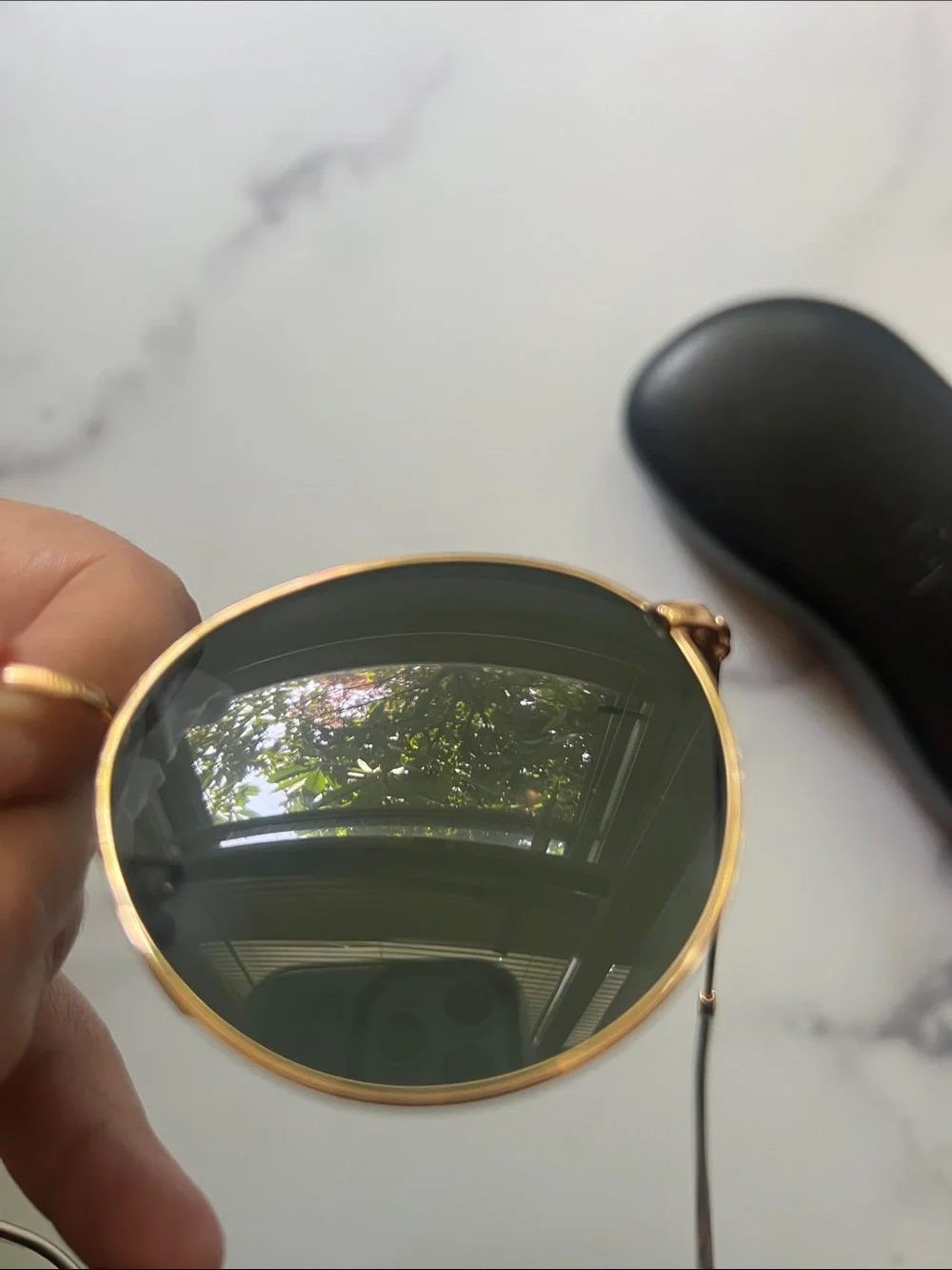 Ray-Ban Gold Frame Sunglasses with Dark Green Lenses